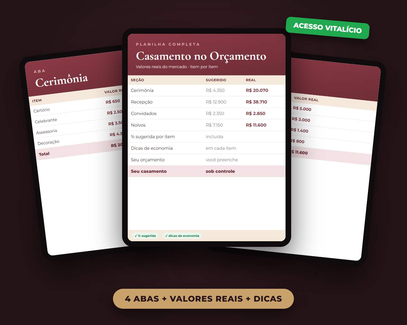Planilha Casamento no Orçamento: 4 abas com valores reais e dicas