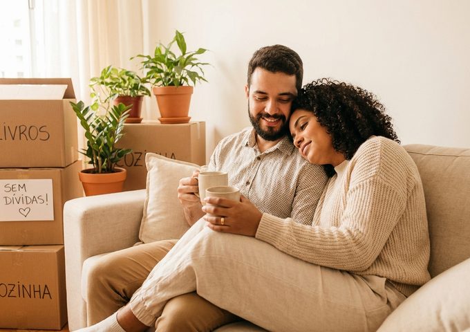Recém-casados tranquilos em casa